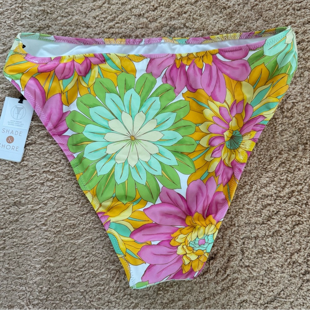 High Waist Extra High Leg Cheeky Bikini Bottom Shade & Shore Multi Floral Print - Picture 4 of 5